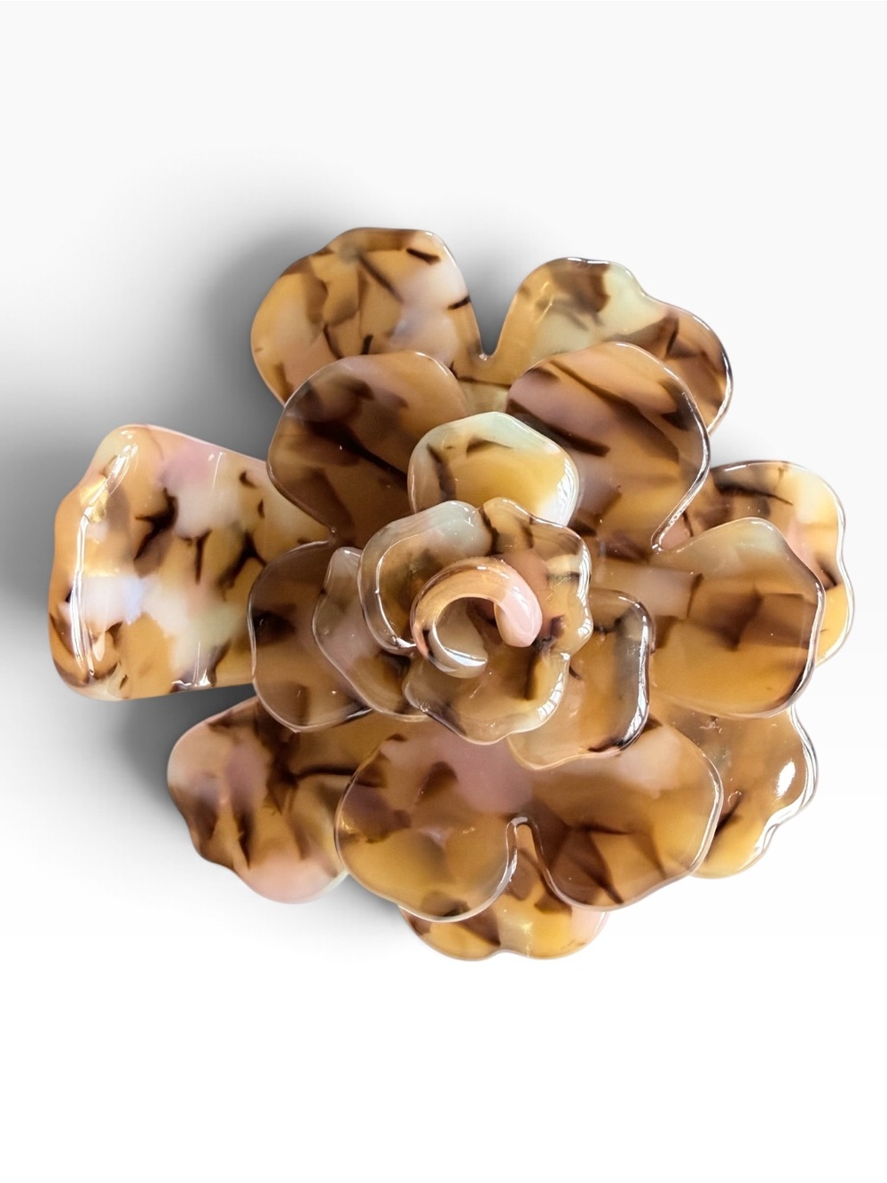 Brown Pattern Acrylic Flower Hair Clip Large New